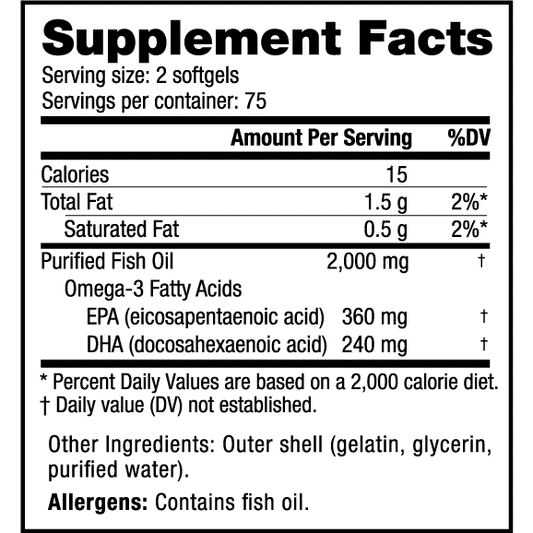 NutraBio Omega 3 Fish Oil 150 Softgels